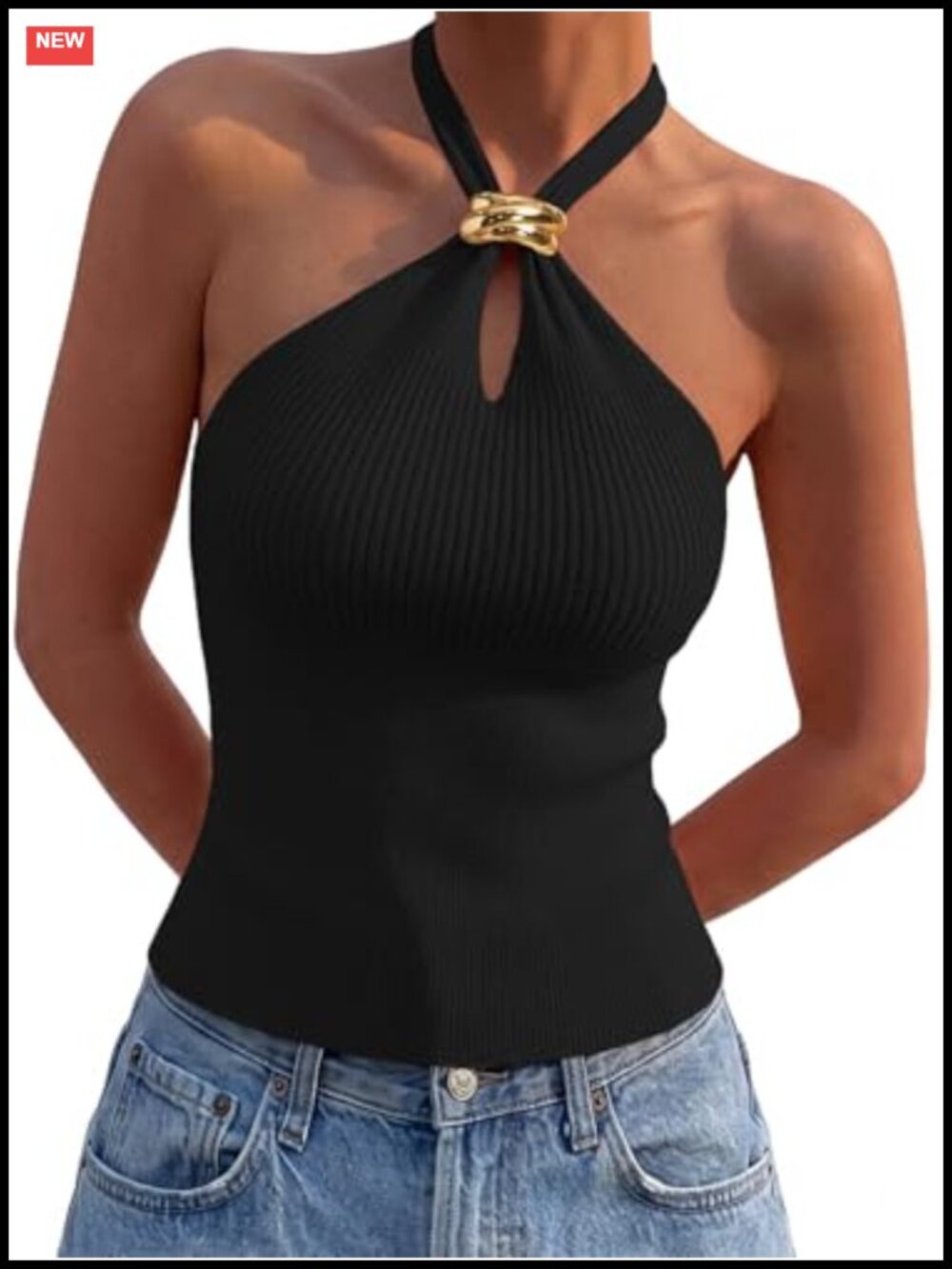 Women's Racerback Halter Crop Top - Knit Summer Date Night
